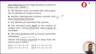 Following are the steps involved in action of toxin in Bt Cotton A The inactive toxin converted [upl. by Esilenna]