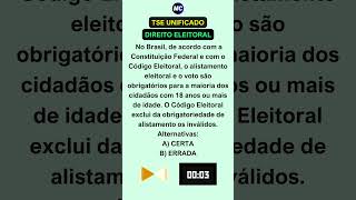 QUESTÃO 03  DIREITO ELEITORAL  CONCURSO UNIFICADO TSE  QUESTÕES CESPECEBRASPE [upl. by Bahe577]