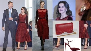 Queen Letizia of Spain Stunning in Burgundy Embroidered Organza Dress for Reception in Morocco [upl. by Marlene]