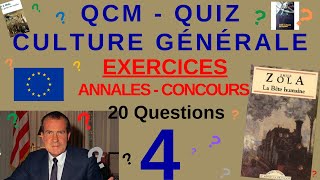 QCM  QUIZ CULTURE GENERALE  n°4  20 Questions issues Annales Concours fonction publique AUDIO [upl. by Ula]