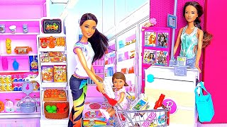 Barbie Girl and Baby Doll are Shopping at the Supermarket Play Toys family story [upl. by Oiragelo]