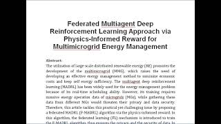 Federated Multiagent Deep Reinforcement Learning Approach via Physics Informed Reward for Multimicro [upl. by Nomrej]