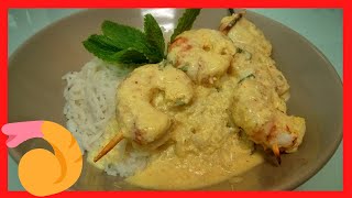 BROCHETAS de 🦐 GAMBAS con Salsa de CURRY y ARROZ Basmati [upl. by Orlosky683]