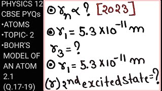 21Q1719 BOHRS MODEL ATOMS PHYSICS 12 CBSE PYQs [upl. by Ailed]