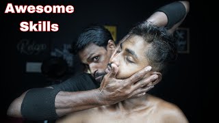 Awesome Neck Cracking With Awesome Head Massage Skills  ASMR Strong Wrist Barber Massage [upl. by Kcirdneh]