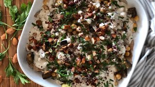 Fatteh chickpeas eggplant and pita bread with tahini mix فتة بالحمص والباذنجان [upl. by Attaynik]