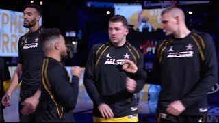 Stephen Curry Caught Luka Doncic Off Guard In The 2021 NBA AllStar Game Intros [upl. by Ydok170]