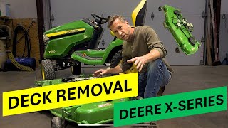 Deere X590 Deck Removal [upl. by Nuahsyt]