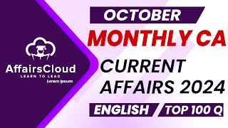 Monthly Current Affairs October 2024  English  AffairsCloud  Top 100  By Vikas [upl. by Eiralc]