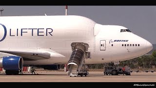 Boeing 747400 LCF Dreamlifter  landing  takeoff  Taranto Grottaglie Airport 082017 [upl. by Caasi]