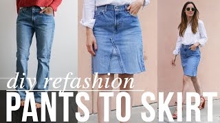 super easy DIY Jean pants to JEAN SKIRT refashion [upl. by Gosselin]