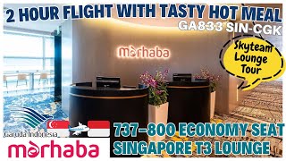 🇸🇬 Marhaba Lounge Tour Changi T3  Tasty HOT meal on Garuda Indonesia 737800 GA833 SIN CGK Skyteam [upl. by Elakram]