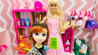 BACK TO SCHOOL shopping  Elsa amp Anna toddlers  Barbie owns the store  back pack  supplies  fun [upl. by Etnauq]