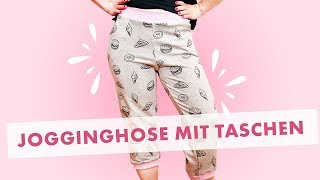 Jogginghose an der Overlock nähen  Schnitt für Damenhose mit Taschen [upl. by Auqenwahs597]