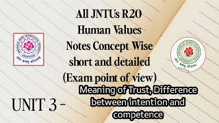 Meaning of trust Difference between intention and Competence  R20 Human values concept wise notes [upl. by Ecirbaf]