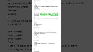 Python numbers  Explanation of Python numbers  Python languageComputer  pythonprogramming [upl. by Aloisius]