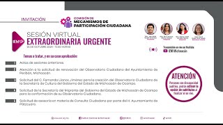 Sesión Virtual Extraordinaria de la Comisión de Mecanismos de Participación Ciudadana del IEMich [upl. by Tingey]