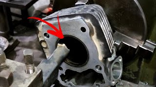 How To Rebore motorcycle cylinder on lathe machine  Zimbiker [upl. by Winnifred]