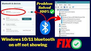 How to Fix Bluetooth Windows 10 bluetooth on off not showing  Windows 10 Bluetooth not Working [upl. by Nileek]