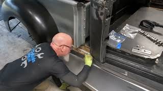 1941 Chevy Truck Restomod fitting the frame cover piece on the running boards rear fender brackets [upl. by Anairam]