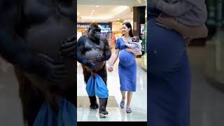 funny a happy family consisting of a European white woman a male gorilla a baby gorilla [upl. by Gaskill]