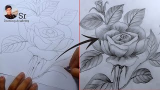 How to draw a rose in pencil  Drawing video  Step by step drawing  Art [upl. by Brittne824]