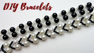 Jewelry making tutorial White and black bracelets DIY JEWELRY [upl. by Jennie]