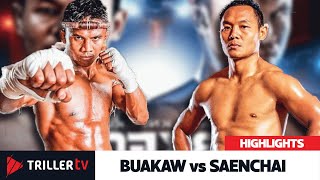 Bare Knuckle Thai Boxing Buakaw vs Saenchai Highlights [upl. by Matronna983]