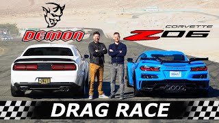 2023 Corvette Z06 vs Dodge Demon  DRAG amp ROLL RACE [upl. by Ettenej]