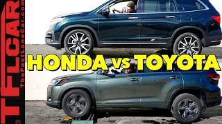 2019 Honda Pilot vs Toyota Highlander Hybrid AWD vs the TFL Slip Test [upl. by Eelirol]