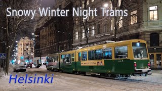 Trams in Helsinki on a snowy winter evening [upl. by Toscano353]