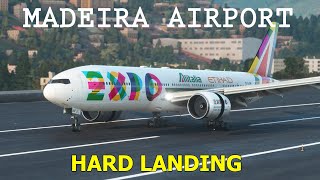 HARD LANDING AT MADEIRA AIRPORT  BOEING 777200 ETIHAD EXPO  MFS2020 [upl. by Alleda379]