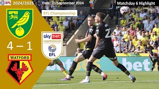 Norwich City 41 Watford Matchday 6 202425 EFL Championship Highlight [upl. by Ocimad]