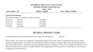 CLASS8 ENGLISH  Annual Exam 2024 Sample Question Paper TERM2  KV CBSE  Kendriya Vidyalaya [upl. by Inad]