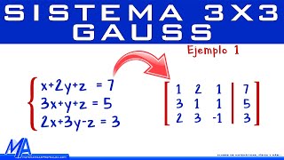 Solución de un sistema de 3x3  Método de Gauss Ejemplo 1 MatematicasprofeAlex [upl. by Elyse]