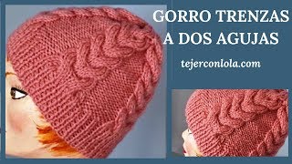 GORRO CON TRENZAS  A DOS AGUJAS🥢 [upl. by Nile]