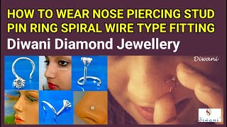 Diwani How to wear spiral wire type Nose pin body piercing studs rings bone [upl. by Halona]