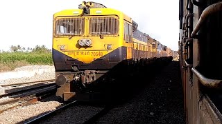 UBL WDG4DWDG4 WITH FREIGHT TRAIN CROSSING YESHWANTPUR EXPRESS AT SOME STN IN MHSINGLE DIESEL LINE [upl. by Nonac]