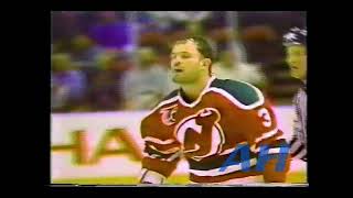 NHL Apr 21 1992 New York Rangers v New Jersey Devils melee Mark Hardy v Claude Vilgrain [upl. by Ymled114]