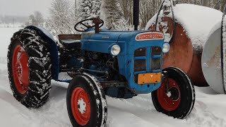 Old Tractor Driving in Deep Snow  How to Start Fordson Super Dexta [upl. by Dafna808]