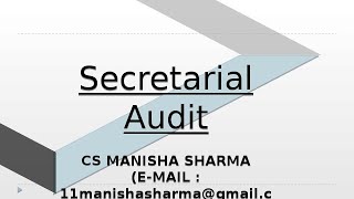 PRACTICAL ASPECTS OF SECRETARIAL AUDIT BY CS MANISHA SHARMA [upl. by Auria94]