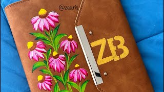 🌸🩷Onestroke floral painting on a LEATHER DIARY Cover 🌈🌸🎨 [upl. by Asiel848]