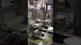 Cap Top Label Applicator  Automatic Plane Nondry Sticker Labeling Machine [upl. by Nyliret118]