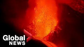 La Palma volcano Explosions shoot lava into air as eruption continues [upl. by Sharyl851]