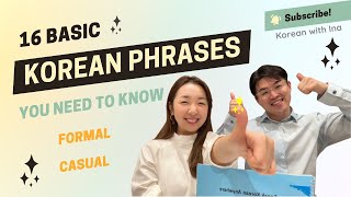 Learn 16 Must Know Basic Korean Phrases for Beginners  Study Korean Polite amp Casual [upl. by Eelannej]