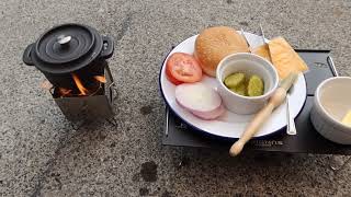 Nano Firebox Gen 2  Cooking Burger In Mini Cast Iron Pot  Trangia ASMR [upl. by Porche]