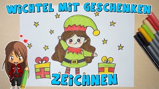 Wichtel mit Geschenken einfach malen für Kinder  ab 8 Jahren  Malen mit Evi  deutsch [upl. by Novaelc107]