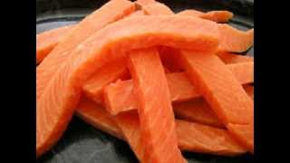 FOODLOGISTIK  salmon slicing 12 mm strips [upl. by Nairadas]