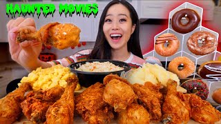 FLOATING DONUTS  CRISPY FRIED CHICKEN amp KRISPY KREME MUKBANG [upl. by Annawal]