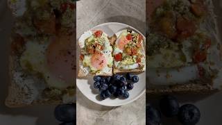 Pesto Eggs On Cream Cheese Toast 🍳breakfast food cooking tasty homemade recipe pesto [upl. by Tharp19]